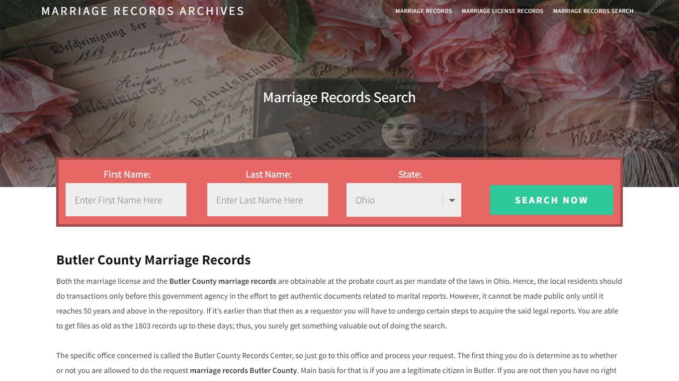 Butler County Marriage Records