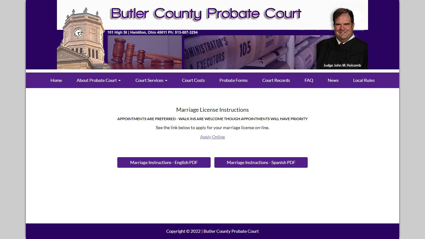 Butler County Probate Court - Marriage Application